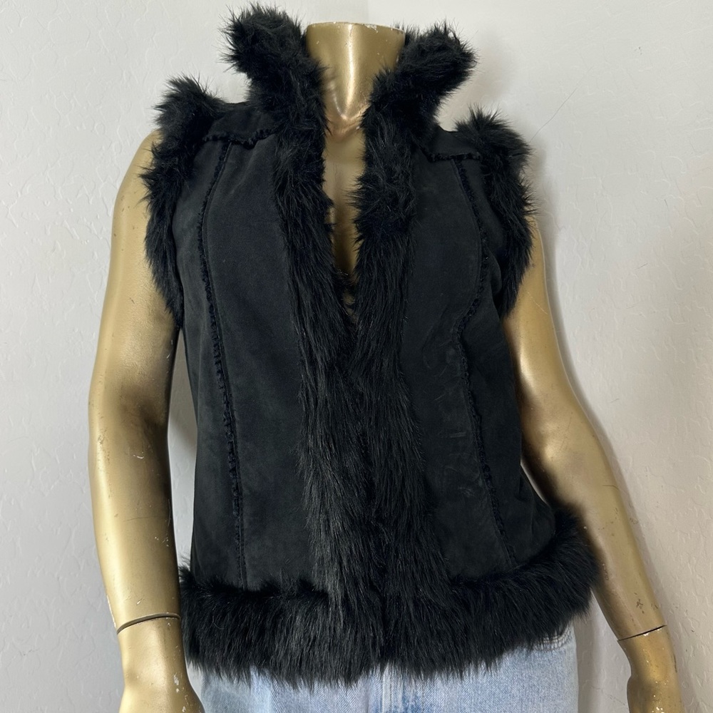 EXPRESS GENUINE LEATHER & FAUX FUR VEST SIZE S, black
